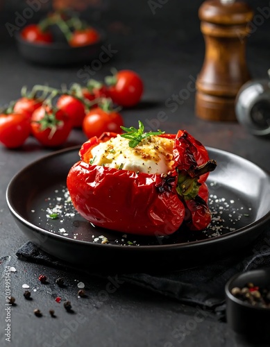 Fresh tomato bruschetta with basil on toasted bread.