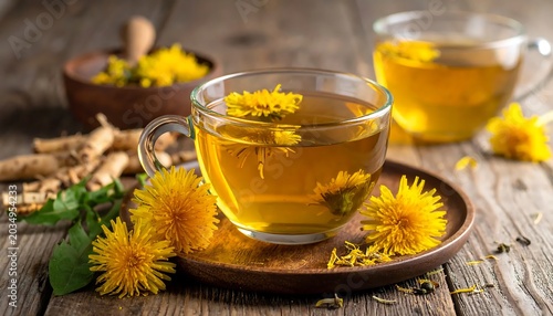 Golden honey in glass jar with wooden dipper.