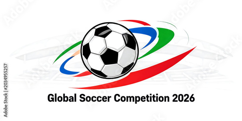 Black and white soccer ball vector logo with sporty football design and round 3D style for team games and competition