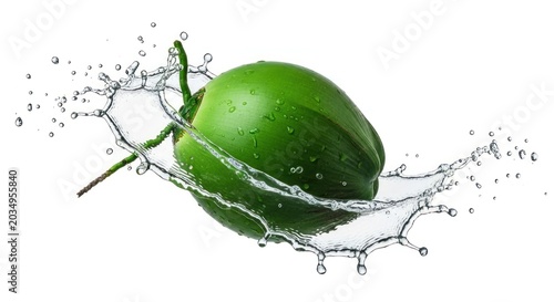Fresh Green Coconut Splashing in Water Studio Shot 1.