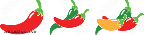 Konstfotografi Hot Chili Pepper Icon Set in Red and Black Silhouette Styles, Vector Illustration for Spicy Food, Mexican Cuisine, Cooking, Restaurant Branding, and Food Design Projects