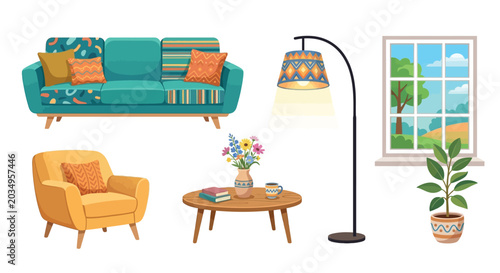 Photos Living Room Furniture Set Vector Illustration On White Background
