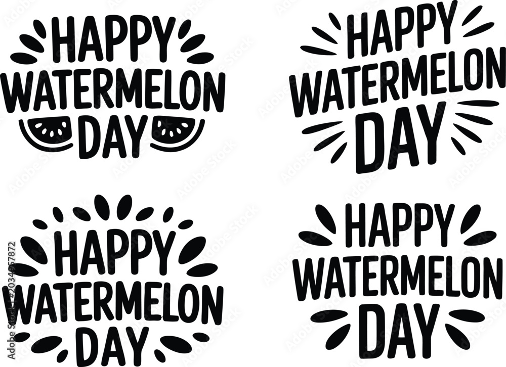 Obraz premium Happy watermelon day typography bundle, summer watermelon hand lettering vector collection