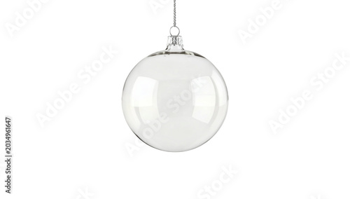 Clear glass bauble ornament hanging from a silver string for holiday decoration design elements presented on transparent background