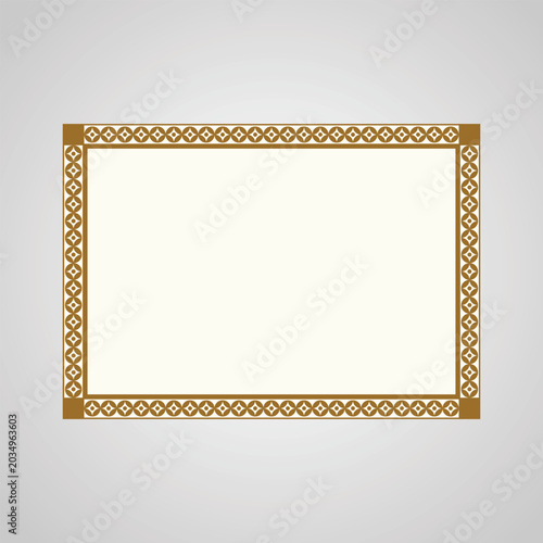 Ornate golden rectangular frame with a decorative geometric pattern border, ornamental bor