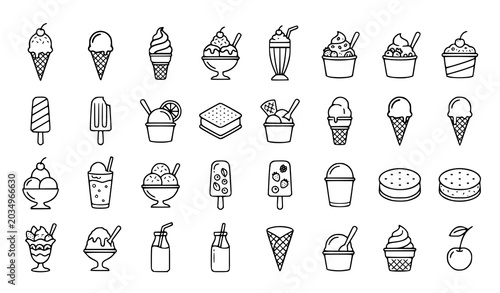 Ice cream and sweet summer desserts doodle icon set vector