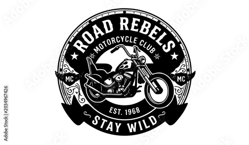 Foto Vintage Motorcycle Club Badge Vector Logo with Retro Chopper Design
