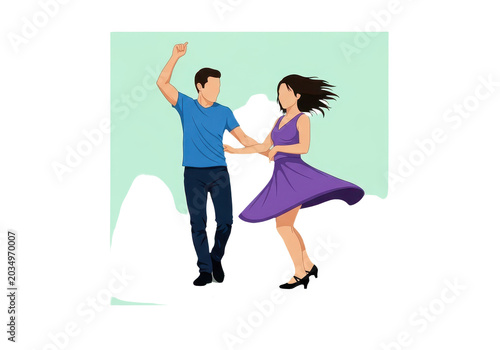 Illustration of a young couple dancing together isolated on transparent background