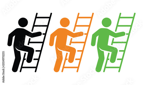 Obraz na płótnie Three people climbing different colored ladders