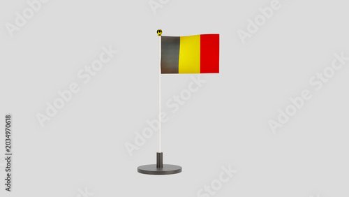 Belgium BE Flag on Pole 3D Render Studio Background
