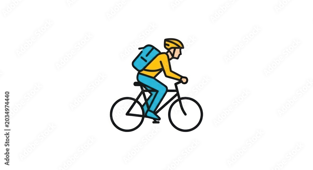 Fototapeta premium Person cycling with a blue backpack for delivery
