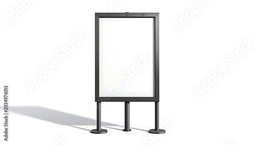 Blank advertising poster stand with empty screen on white background, outdoor display for marketing or information