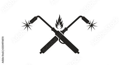 Photos Crossed Welding Torches with Sparks and Flame - Industrial Icon