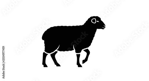 Photos Black Sheep Silhouette Walking Isolated on White Background, Simple Farm Animal