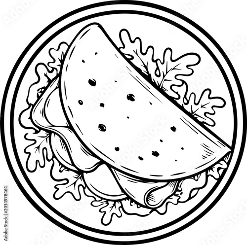 Minimalist Piadina Wrap Handdrawn Line Art Logo Vector Illustration