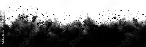 Foto Dynamic black ink explosion with debris particles rising up in a dramatic motion