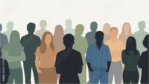 Fotografi A diverse crowd of people illustrated in various colors and poses using 2D CAD Vector graphics