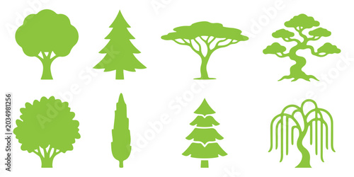 Quadro su tela tree icon set, outline and solid style, vector illustration