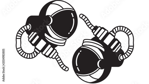 Cuadro en lienzo Astronaut Heads Mirrored with Helmets and Space Suits in Black and White Featuri