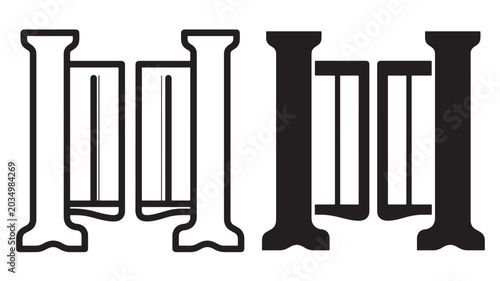 Tablou pe pânză Gates Security Bars Icon with Two Stylized Gate Shapes, Bold Stencil Design for