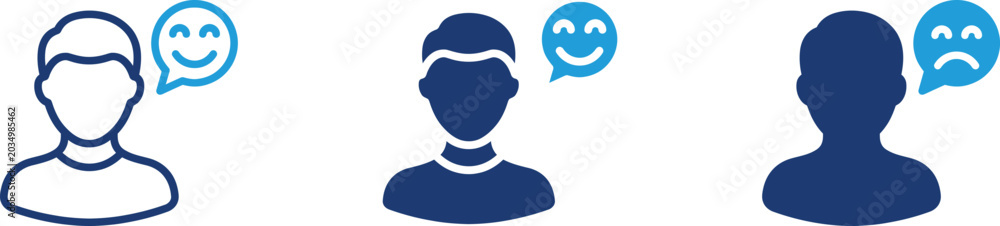 Obraz premium people profile icons with smiley and sad chat bubbles in blue line design styles