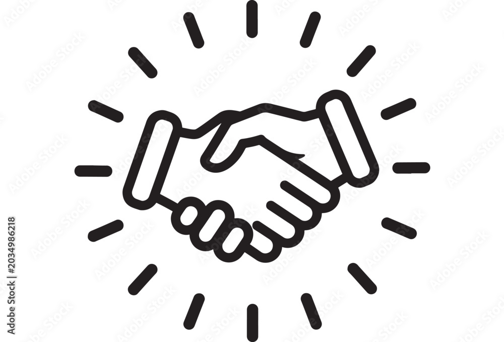 Fototapeta premium Handshake Icon with Two Hands Agreement Gesture and Celebratory Motion Lines for Business Partnership Concepts
