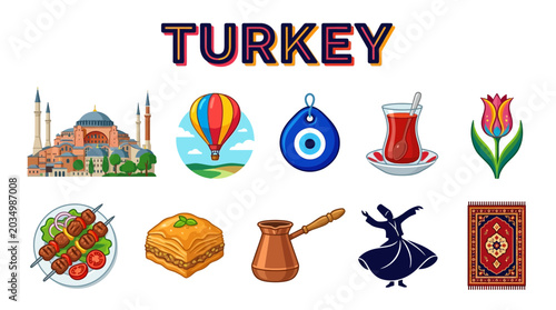 Cuadro en lienzo Collection of Turkish Cultural Symbols and Landmarks.
