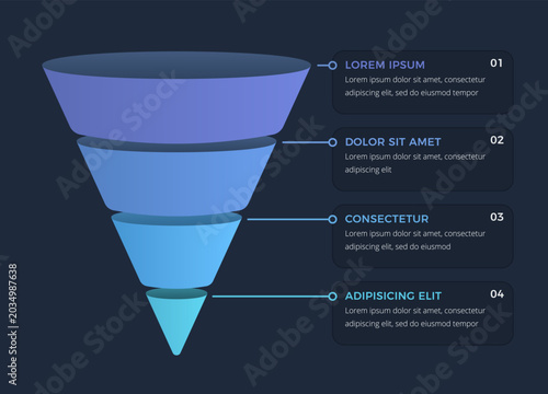 Fotografie Business infographic template featuring a four stage vertical funnel diagram des