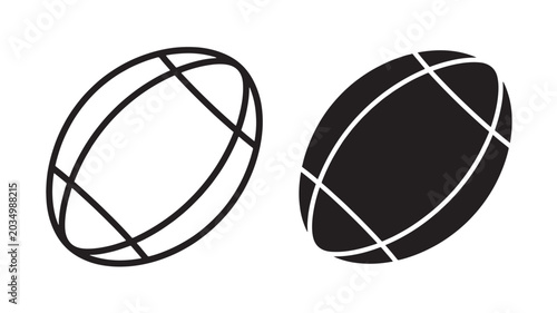 Rugby Ball Icon with Two Balls Side by Side in Minimal Black and White Sports Graphic Featuring American Football, Oval Sphere, Pair with Match And
