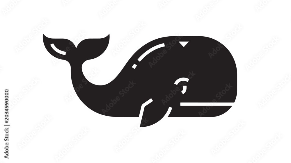 Obraz premium Whale Side Profile Icon with Simple Black and White Design Featuring Marine, Mammal, Ocean with Sea and Animal Elements for Silhouette, Nature