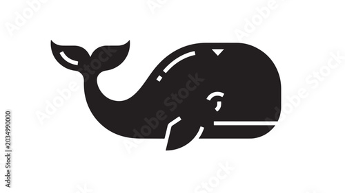 Tableau sur toile Whale Side Profile Icon with Simple Black and White Design Featuring Marine, Mam