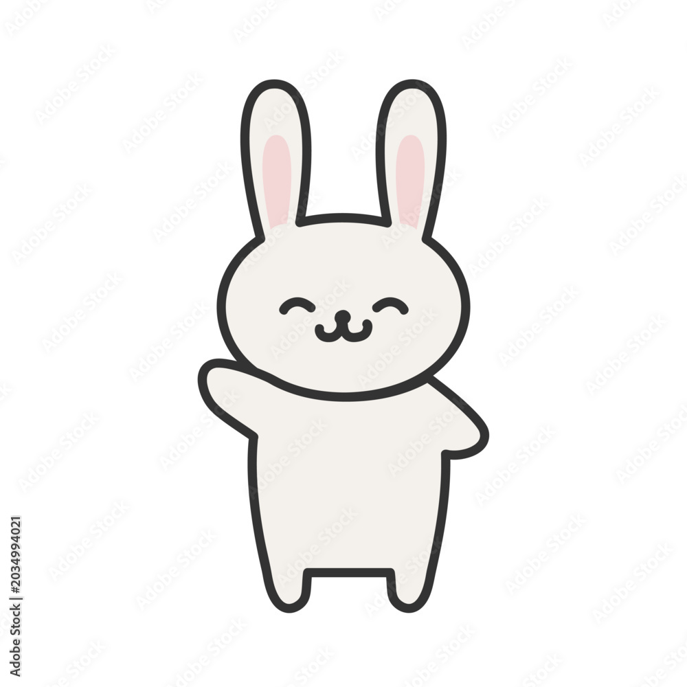 Obraz premium かわいい手書き風うさぎのイラスト-笑顔で挙手