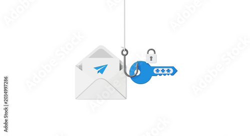 Blue key and white envelope.
