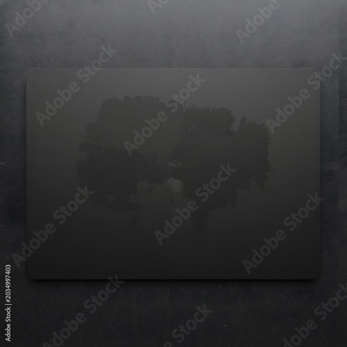An unbranded trackpad on dark slate — the worn glossy centre against intact matte corners maps every interaction that was ever made with it without showing any of them.