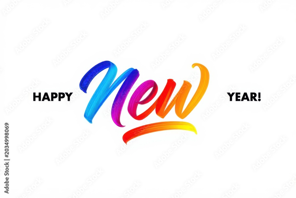 Fototapeta premium Happy New Year colorful brush lettering typography design