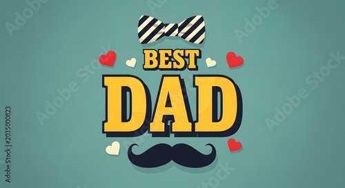 Father's day graphic 'best dad' typography with bowtie and mustache design