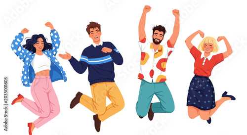 Foto Diverse group of people jumping in celebration, happy and carefree, teamwork con