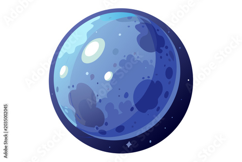 Cartoon blue planet with craters and spots in space