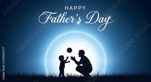 Happy father's day silhouette of dad and child playing with a ball