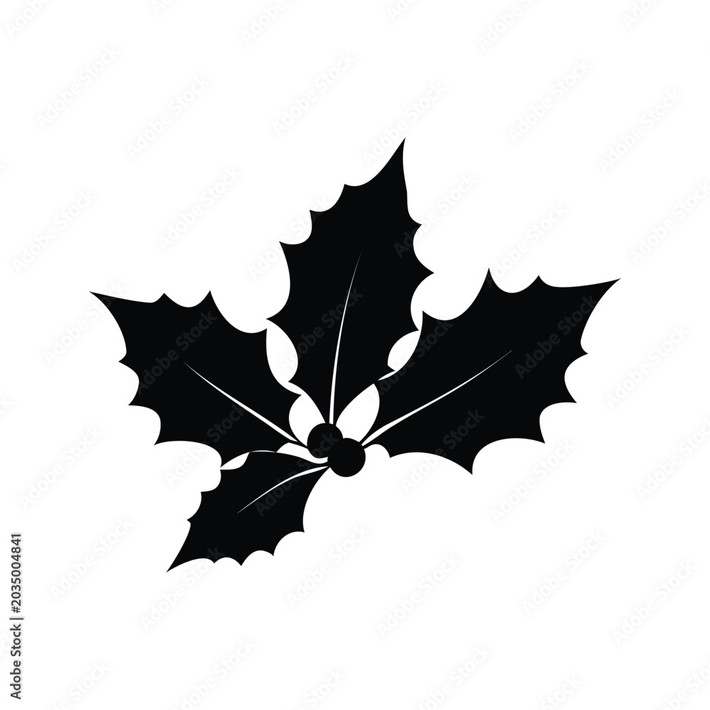 Naklejka premium Silhouette of holly leaf with berries, elegant vector illustration design, holly leaf silhouette vector illustration