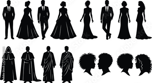 Canvas Print Elegant Fashion and Cultural People Silhouettes Collection with Formal Wear Hair