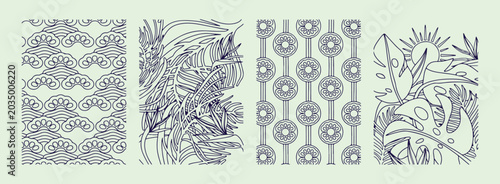 Photography Floral foliage arrangement, decorative circle patterns, botanical garden motifs,