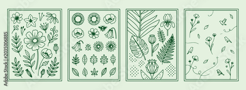 Принти на полотні Botanical plant icons, diverse leaf collection, nature organic elements, garden