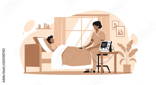 Medical Professional Conducting Home Health Checkup with ECG Monitor