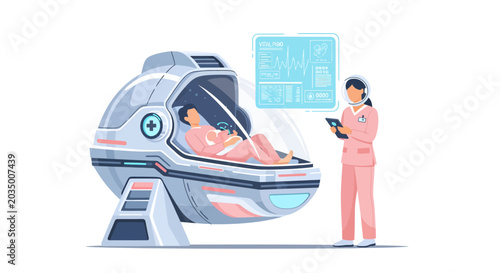 Futuristic Medical Pod with Health Monitoring Technology Illustration