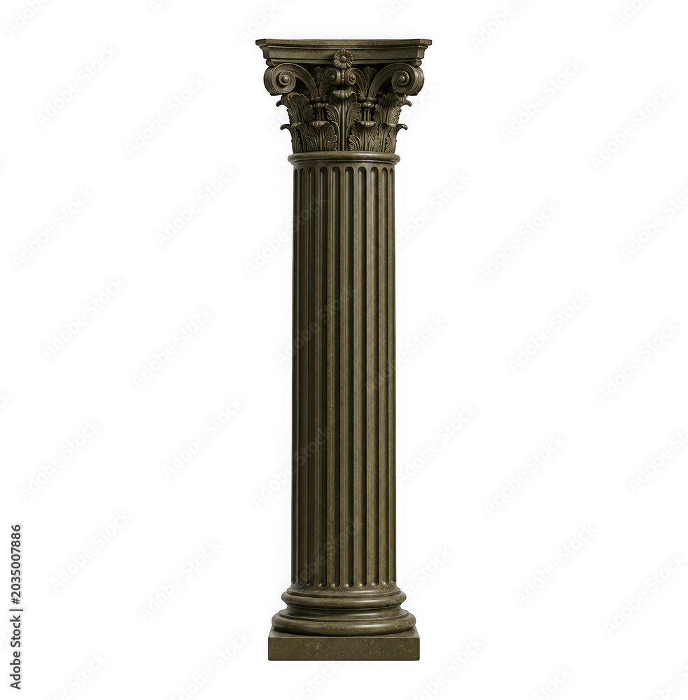 Fototapeta premium Classical architectural column with ornate corinthian capital isolated on transparent background