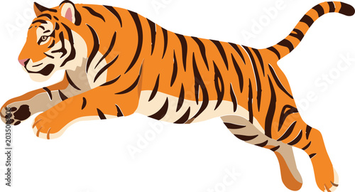 Bild auf Leinwand Powerful Jumping Tiger Vector Illustration Featuring Wild Bengal Cat Pouncing wi