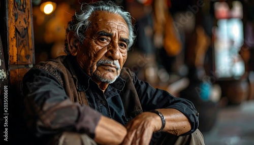 Elderly man in thoughtful contemplation indoors.