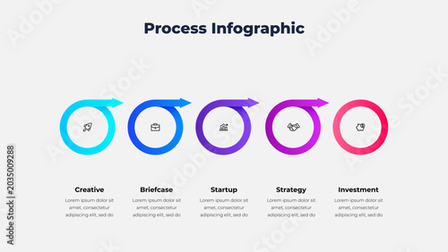 Five Step Circular Arrow Process Infographic Template for Business Workflow and Strategy Planning.