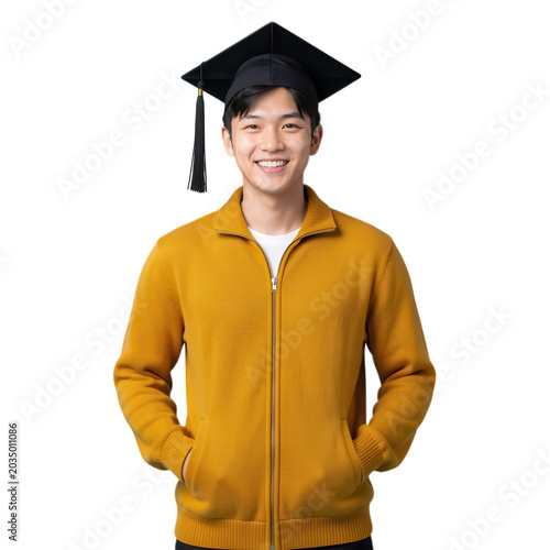 Young Man in Graduation Cap Smiling Isolated on Transparent Background